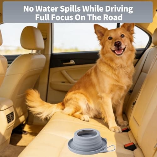 Non Spill Dog Travel Bowl with Ant-Proof Base Collapsible Pet Water Food Bowls Integrated Molding Dog Car Water Bowl Anti Spill for Road Trip, Walks, Travel, Camping and Hiking (Light Gray) — view 5