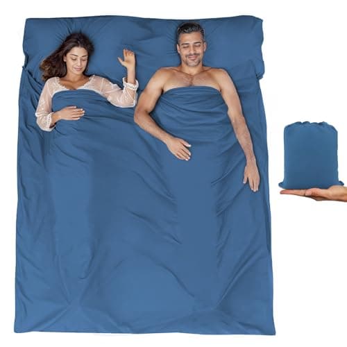 BREENHILL Double Sleeping Bag Liner, Camping Travel Sheet, Zip, Blue 180cm