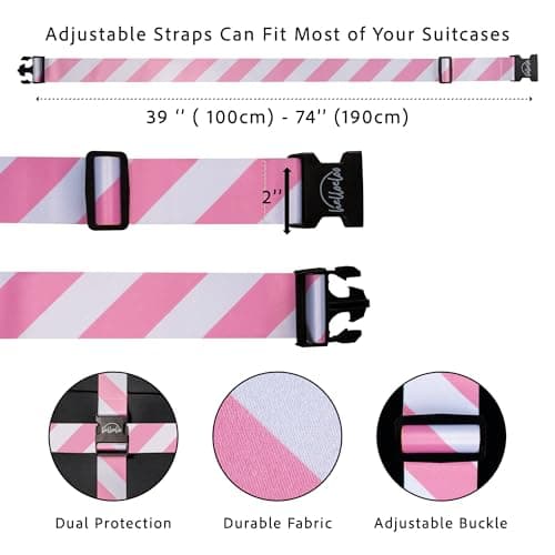 Adjustable Luggage Straps for Secure Travel,TSA Approved Heavy Duty Suitcase Belts with Quick-Release Buckle, Durable Travel Straps for Luggage Protection and Easy Identification 3 Pack (White Pink) — view 3