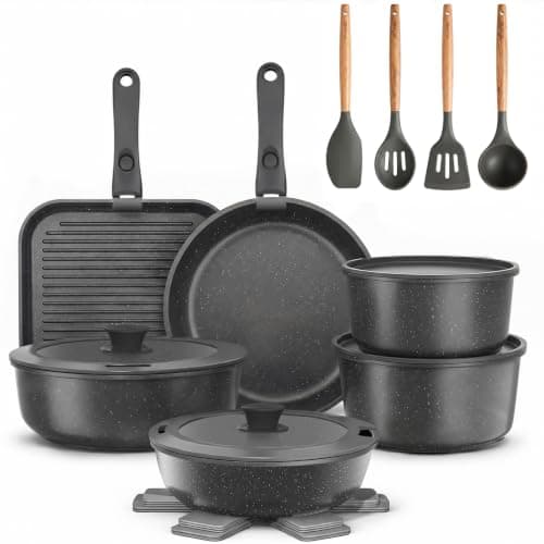 YASHE 21Pcs Nonstick Pots and Pans Set with Removable Handles, Oven Safe