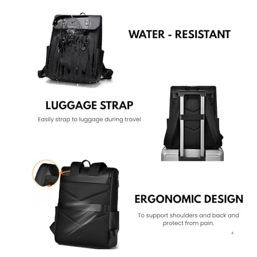 nusrah Travel Backpack for Men Women, Flight Approved Leather Laptop Backpack 15.6, 16 Inch, Water Resistant Anti-Theft Weekender Bag, Casual Daypack Rucksack (Black) — view 4