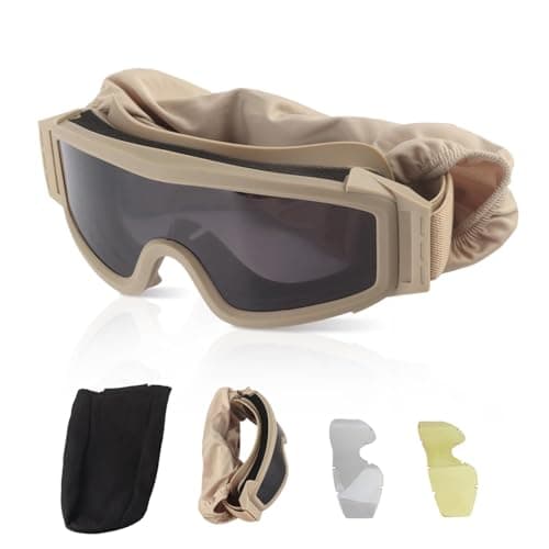 equlup Outdoor Windproof Goggles, Desert Goggles Windproof Glasses Khaki Sandproof Goggles with 2 Lens for Men Women Motorcycle Ski Cycling