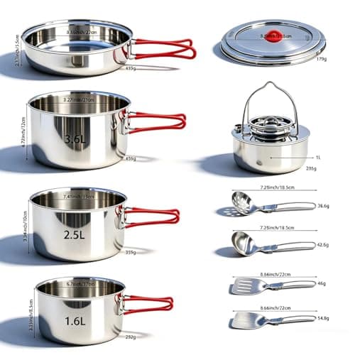 Ipretti Foldable 18/8 Stainless Steel Camping Cookware 11pcs for 4-8 People — view 2
