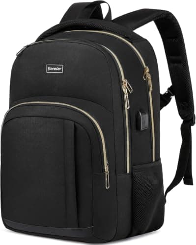 Men's School Backpack for 15.6 Inch Laptop Backpack Work Waterproof Business Daypacks Boys Teenagers with USB Charging Port, black gold, 15,6 zoll, Modern