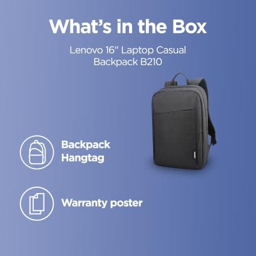 Lenovo B210 Backpack for 15.6 Inch Laptops, Lightweight and Water Repellent Rucksack– Black — view 6