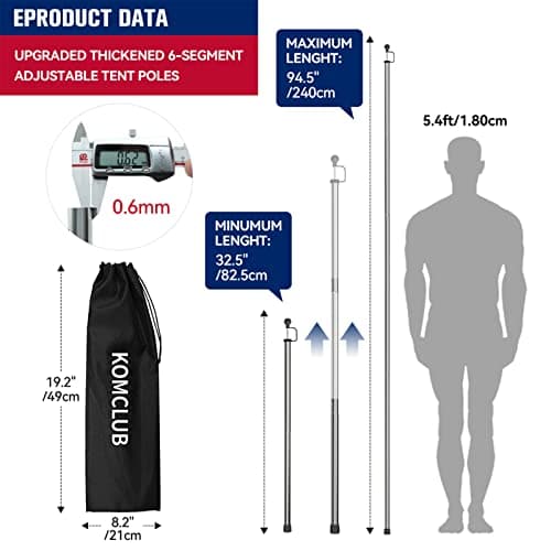 KOMCLUB Tarp Poles Adjustable Tent Pole Upgrade Thickened Stainless Steel Camping Tarp Pole for Outdoor Canopy Awning Rain Shelter-94.5 in Set of 2… — view 2