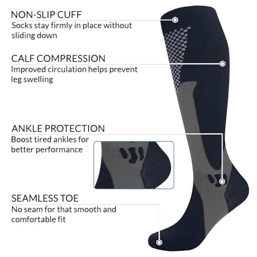 Compression Socks (3 Pairs) for Men Circulation 20-30 mmhg Medical Compression Stockings Women Nursing (Black, L-XL) — view 2