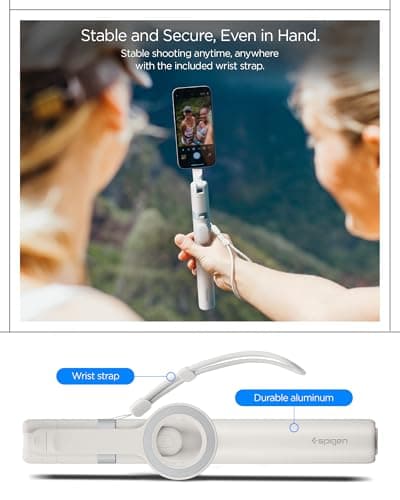 Spigen S582W MagFit Plus MagSafe 66" Extendable Tripod Selfie Stick for iPhone, 360° Rotating Head Bluetooth 5.0, One Push Opening Magnetic Phone Stand Universal metal ring included - Dune Beige — view 6