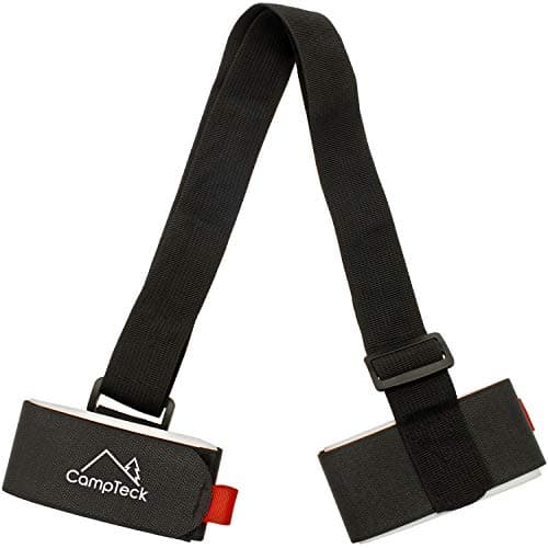 CampTeck U6893 - Adjustable Ski Carrier Strap Over Shoulder Holder for Skis and Poles - Cushioned Foam and Hook & Loop Fasteners, Easy Carrying, Transporting, Travel and Storage - Black