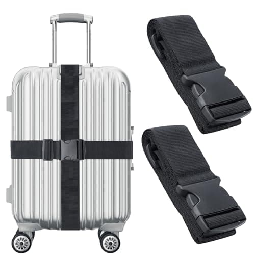 Heavy Duty Luggage Straps for Suitcases Packing Belts Travel Accessories Adjustable Bag Strap 2 Pack (Black)