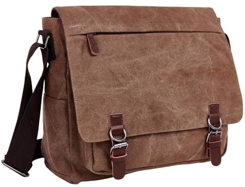 WTiger Canvas Messenger Bag, 15.6 Inch Laptop Shoulder Bag for Men & Women, Canvas Crossbody Bag with Magnetic Buckle & Multiple Pockets, Vintage Satchel for Work, School & Travel