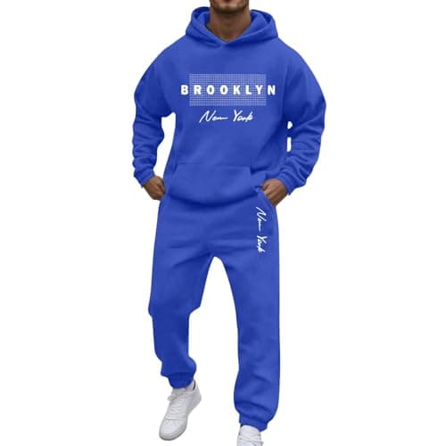 Mens Big and Tall Tracksuit Set Bottom Full Zip Hooded Top Joggers Trouser Casual Fleece Gym Suit Loungewear for Travel Matching Sherpa Hoodie and Sweatpants Holiday Clothes (Blue, XXXL)