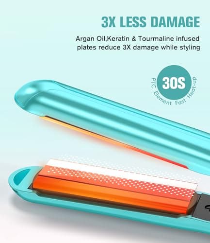 Farery Mini Hair Straightener for Short Hair, Small Straighteners Travel Straighteners and Ceramic Plate, Quick and Easy Hair Styling, Dual Voltage, Pouch Included, Blue — view 3