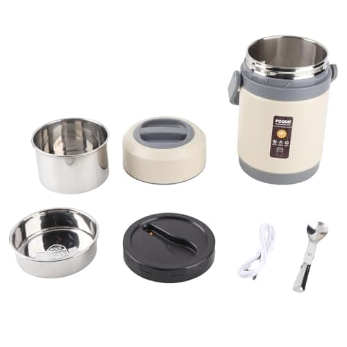 GOWENIC Mini Stainless Steel Thermal Cooker | 2L Portable Insulated Lifting Pot for Travel Camping Office (Beige) — view 5