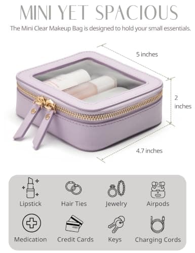 Popvibe Clear Makeup Bag with Zipper, Portable Makeup Organizer, Compact Travel Bag for Car, purple, 5'' x 4.7'' x 2'' — view 3