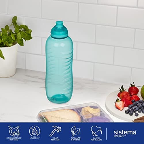 Sistema Squeeze Twist 'n' Sip Sports Water Bottles | 460 ml | Leakproof Kids Water Bottles | BPA-Free | Blue | 4 Count — view 5