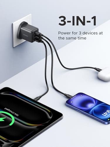 UGREEN USB C Charger Plug, 30W 3-Port USB Fast Charger Power Adapter, Grey — view 3