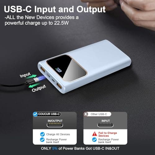 Power Bank Fast Charging 10000mAh, 22.5W Portable Charger USB C Input & Output Powerbank with LED Display, PD3.0 QC4.0 Phone Battery Pack for iPhone17/16/15/14/13/12, Android More，Blue — view 6