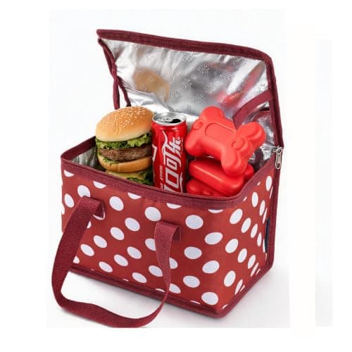 TEAMOOK Foldable Lunch Bag Insulated Lunch Box Water-Resistant Leakproof Soft Cooler Bag 8-10 cans Red Dots — view 5