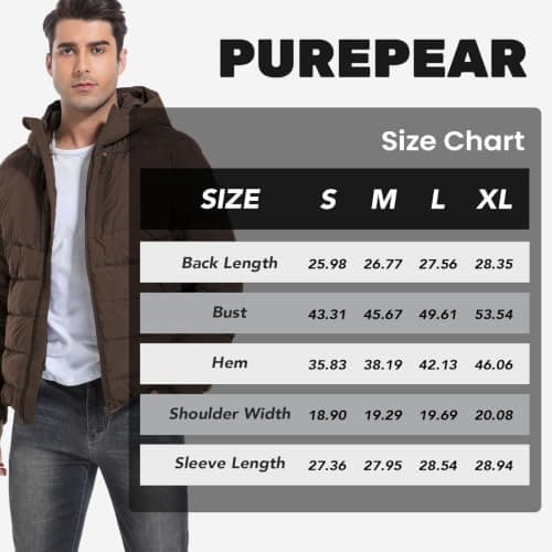 PUREPEAR Men Down Jacket Packable Puffer Lightweight Jackets Travel, Brown — view 6