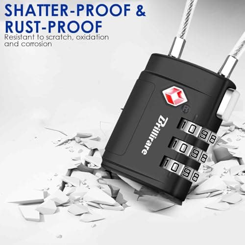 2 Pack TSA Approved Luggage Locks, Combination Travel Cable Suitcase Padlock with Alloy Body, Metal 3-Digit Waterproof Lock, TSA Accepted Outdoor Keyless Resettable Lock for Lockers, Bags, Gym-Black — view 5