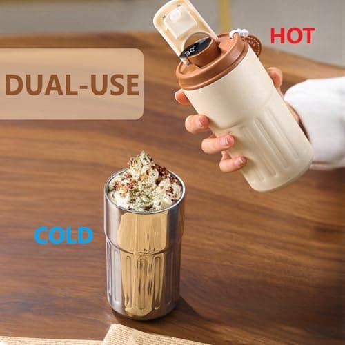 AMFUN 420ML Coffee Cup Travel Mugs,Water Bottle Flask with Temperature Display,316 Stainless Steel Leakproof Coffee Mug with Lids,Smart Mug Travel Mugs for Hot Drinks,Home School Office Travel (Brown) — view 3