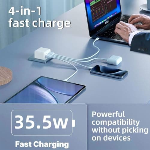USB C Plug 40W Multi Port USB C Charger with 2×USB-C & 2×USB-A | UK Portable Phone Charger For iPhone 17/16/15/14/13/12/X/XS Pro Max, iPad, AirPods, Samsung Galaxy, Google Pixel — view 4