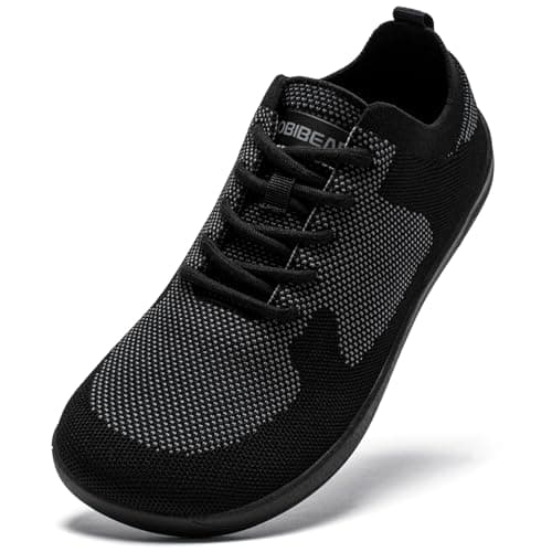 HOBIBEAR Women Barefoot Shoes Men Wide Toe Box Trail Running Mesh Trainers Breathable Comfortable Zero Drop Sole Minimalist for Outdoor Casual Daily Gym Travel Training Walking All Black 6.5