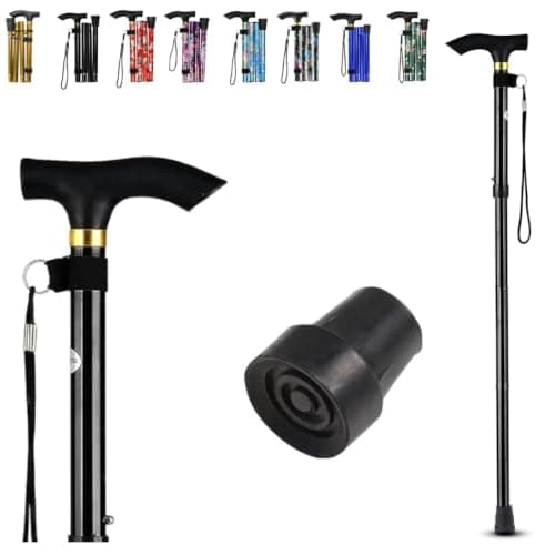 LZZAZ® Walking Stick, Adjustable Height Folding Walking Sticks for Men, Aluminum Walking Sticks for Women & Disability Aids, (Black)