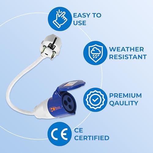 Double Dragon EU 230V Caravan Mains Hook-Up Converter – 16A Schuko 2-Pin Plug to 16A CEE 3-Pin Socket Adapter | IP44 Splashproof | 42cm Hi-Vis Fly Lead | for Campervan, Motorhome, RV, Boat Hook-Ups — view 3