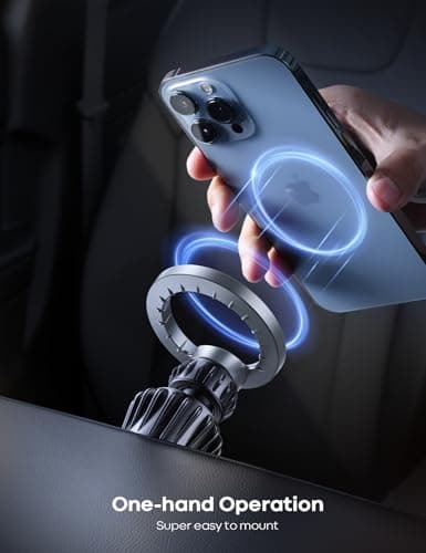 Lamicall Car Phone Mount for MagSafe - [20x N52 Magnet] Magnetic Phone Holder Car, Air Vent Phone Mount Cradle Hook for iPhone Duo 18 17 16 15 14 Pro/Max/Plus/Air/, Others with Metal Plate - Grey — view 4