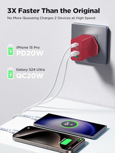 USB C Plug,40W 4-Port Fast Charger Plug Dual Port PD Power Adapter + QC Mains Wall Chargers Type C Charger Plug for iPhone 16 15 14 13 12 Pro Max 8 iPad, Samsung — view 3