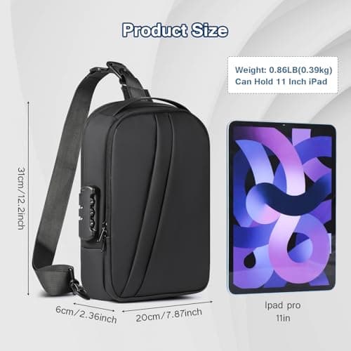 Geestock Anti-Theft Men’s Sling Bag with Password Lock, Waterproof Crossbody Backpack with USB Charging Port, PU Leather Chest Bag for Commute, Travel & Casual Use (Black) — view 2