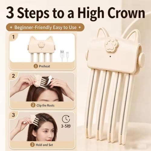 Electric Heated Hair Volume Clip,Heated Root Volumizer Clip,Portable Travel Hair Styling Tool for Flat Fine Hair, for Women (Beige) — view 6