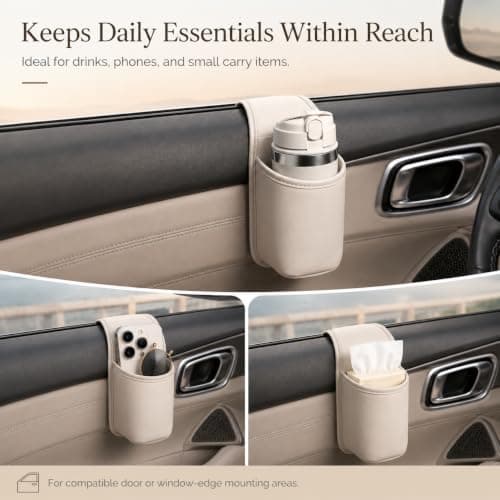 Leather Car Door Cup Holder, PU Wide-Mouth Drink Organizer (Grey) — view 6