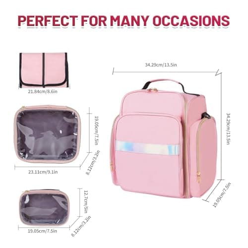 Travel Toiletry Bag for Women, Pink, with 5 Detachable Compartments, Jewelry Organiser Roll, Makeup Cosmetic Organiser — view 6
