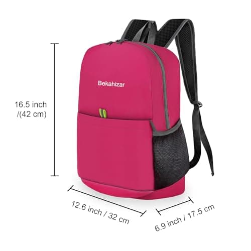 Bekahizar Small Rucksack 15L Packable Backpack Hiking Daypack Foldable Day Bag For Men Women Teens Travel Camping City Walking Mountaineering Climbing (Rose Red) — view 2