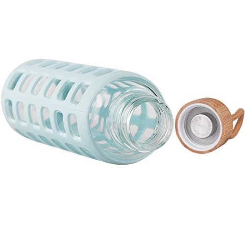 Cleesmil Sports Glass Water Bottle with Silicone Sleeve with Bamboo Lid BPA Free 360 ml (Light Blue) — view 2