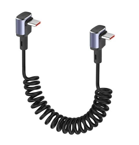 YACSEJAO USB C Coiled Cable 90 Degree 100W Fast Charging Retractable