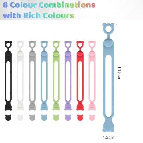 8 Pcs Reusable Silicone Cable Ties, Elastic Cord Organizer Straps — view 2