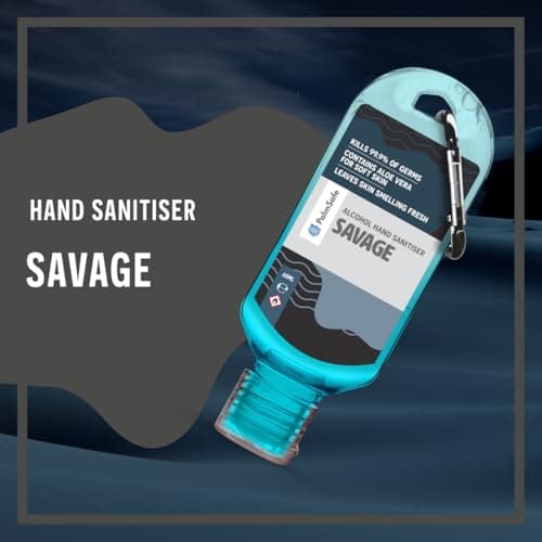Palm Safe Savage 60ml Anti Bacterial Premium Hand Sanitiser Travel Size Refillable Clip Bottle Quick Drying Non Sticky Extra Moisturising Kills 99.9% of Viruses and Bacteria — view 3