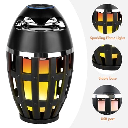 ALLOMN LED Bluetooth Flame Speakers, Outdoor LED Flame Effect Bluetooth Speaker Wireless Portable Waterproof LED Flame Speaker with Stake for Camping Patio Garden Yard BBQ Party, Valentine's Day Gift — view 3