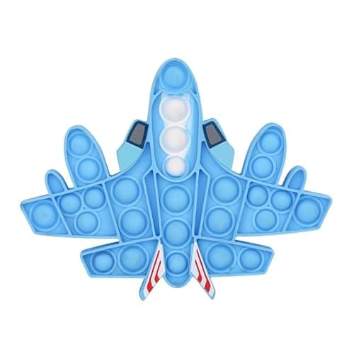 RANZAH Airplane Shape Pop Fidget Toy – Silicone Sensory Bubble Push Toy for Kids & Adults, Stress Relief, Anxiety & ADHD Calming Toy, Reusable Travel Toy (Blue Jet Design (Aeroplane)