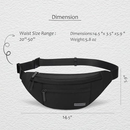 MAXTOP Black Bumbag Waist Fanny Pack for Men Women Bum Bag with 4-Zipper Pockets Travel Essentials for Outdoors Workout Hiking Running Cycling — view 5