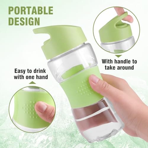 Sivaphe Children Water Bottle Leak Proof Camping, Student Kids School Outdoor Activities, Travel, Hiking, Cycling Drinking Bottle with Handle and Silicone Straw-Tritan Plastic (Green, 350ML-400ML) — view 3