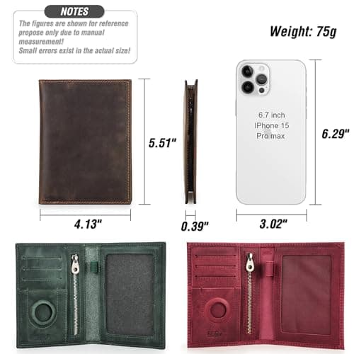 CataPurus Top Grain Leather Single Travel Passport Wallet Embossing Badge for Unisex, Folio Design for Passport & Multi Cards, RFID Blocking for Passport/Cards/Checks/Bills/AirTag, Coffee Default, GB — view 4
