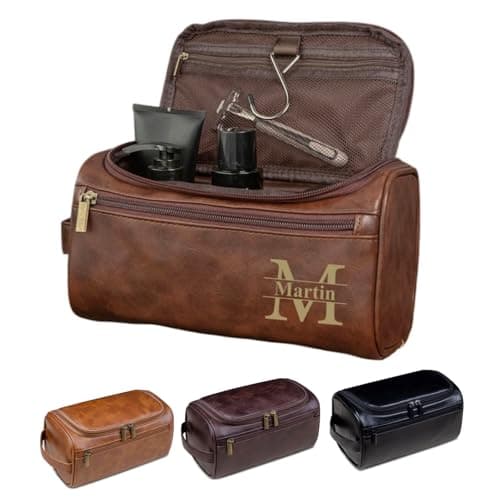 Personalized Men's Leather Toiletry Bag,Shaving Kit Groomsmen Gifts,Custom Name Mens Toiletry Bags for Traveling,Gifts for Boyfriend Dad Husband Birthday Anniversary Christmas Wedding, Black, Home
