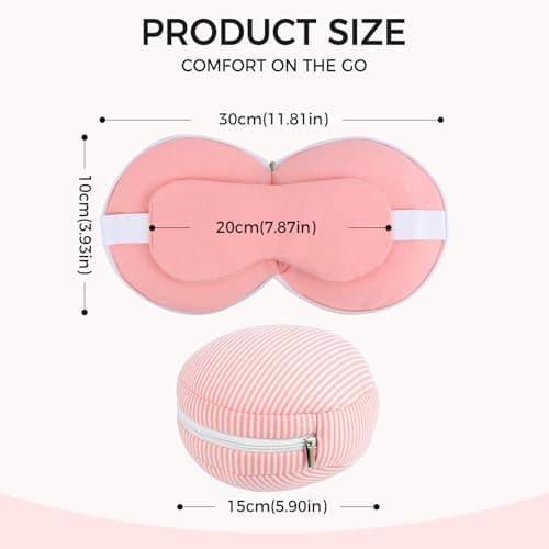 FACHOI Travel Pillow for Airplane, Travel Neck Pillows with Eye Mask, Round Plush Sleeping Pillows Travel Essential Flight Pillows for Sleeping Airplane F4-YZJZ — view 2