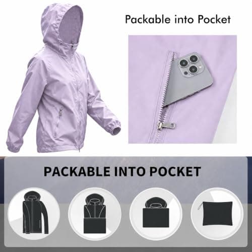 Innfttwo Lightweight Rain Jackets Womens ladies Waterproof Jackets with Hood Packable Raincoat Women for Running Cycling Hiking (UK, Alpha, L, Regular, Regular, Purple) — view 6