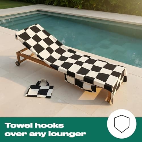 OHS Sun Lounger Towels with Pockets, Soft Quick-Dry Towel Absorbent Beach Towel in a Bag Lightweight Large Beach Towels for Adults Summer Holiday Essentials, 75 x 215cm - Monochrome Checkerboard — view 6